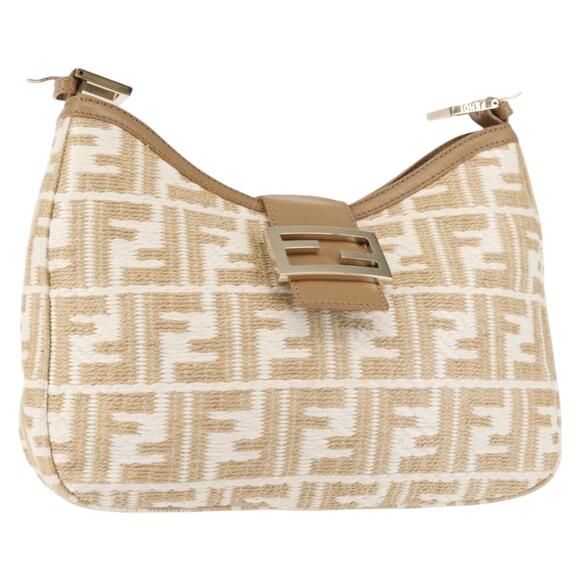 FENDI Zucca Canvas Shoulder Bag Straw Beige Gold - Picture 1 of 13